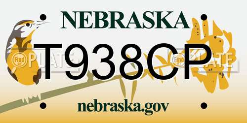 T938CP Nebraska License Plate