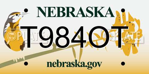 T984OT Nebraska License Plate