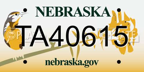 TA40615 Nebraska License Plate