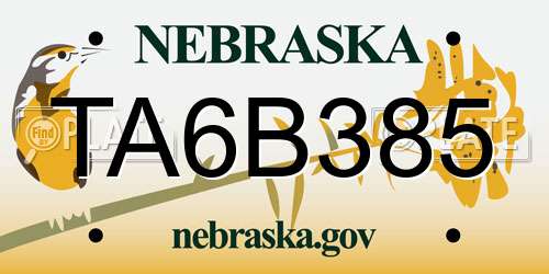 TA6B385 Nebraska License Plate