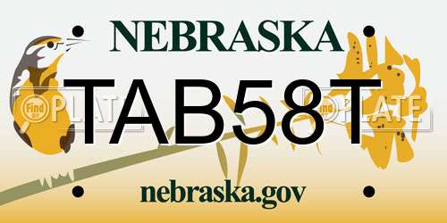 TAB58T Nebraska License Plate