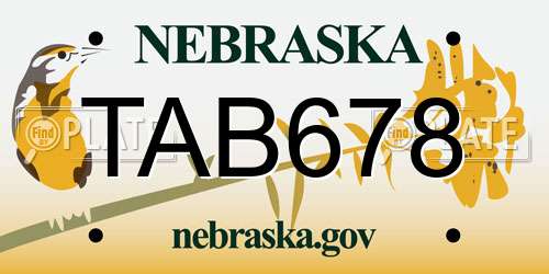 TAB678 Nebraska License Plate