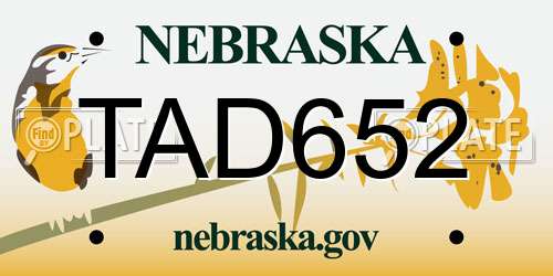 TAD652 Nebraska License Plate