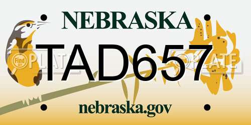 TAD657 Nebraska License Plate