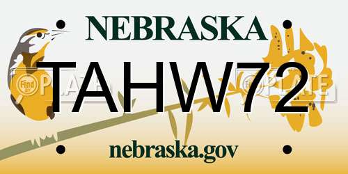 TAHW72 Nebraska License Plate