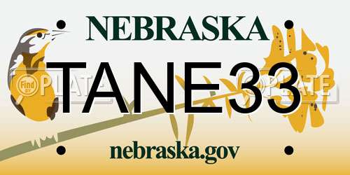 TANE33 Nebraska License Plate