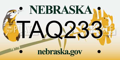TAQ233 Nebraska License Plate