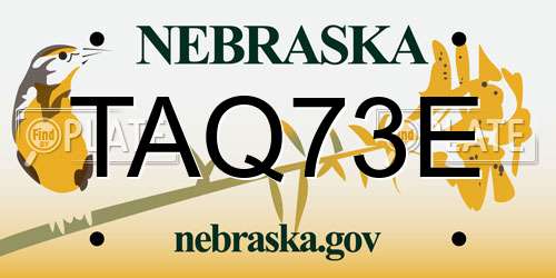 TAQ73E Nebraska License Plate