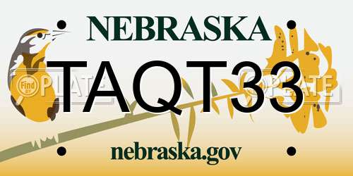 TAQT33 Nebraska License Plate