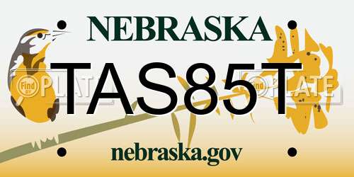 TAS85T Nebraska License Plate