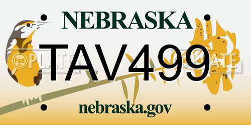 TAV499 Nebraska License Plate