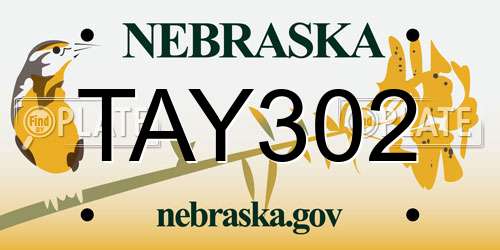 TAY302 Nebraska License Plate