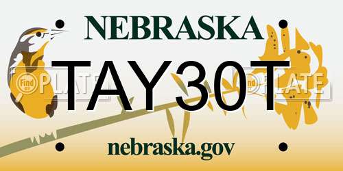 TAY30T Nebraska License Plate