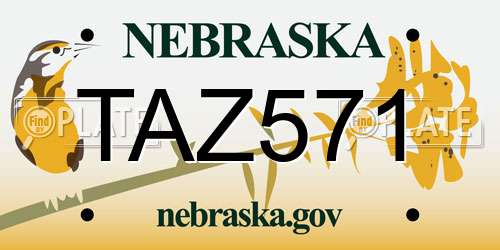 TAZ571 Nebraska License Plate