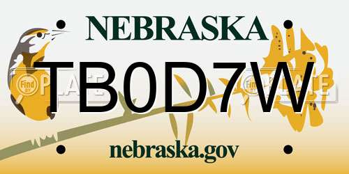 TB0D7W Nebraska License Plate