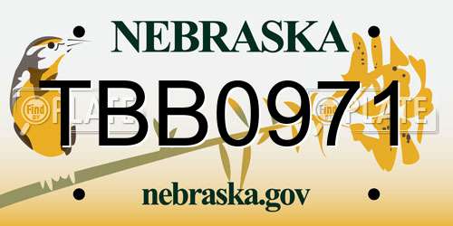 TBB0971 Nebraska License Plate