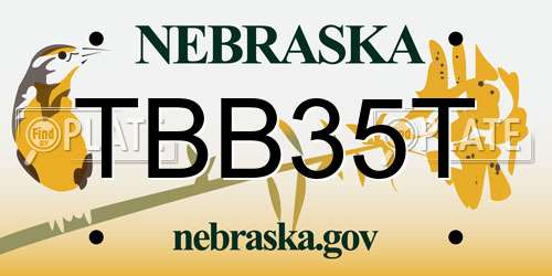 TBB35T Nebraska License Plate