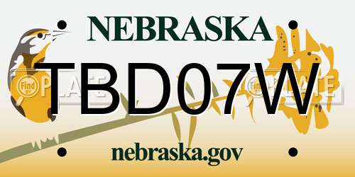 TBD07W Nebraska License Plate