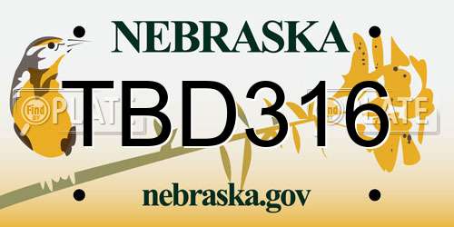 TBD316 Nebraska License Plate