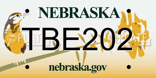 TBE202 Nebraska License Plate