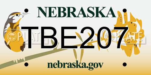 TBE207 Nebraska License Plate