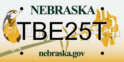TBE25T Nebraska License Plate