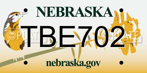 TBE702 Nebraska License Plate