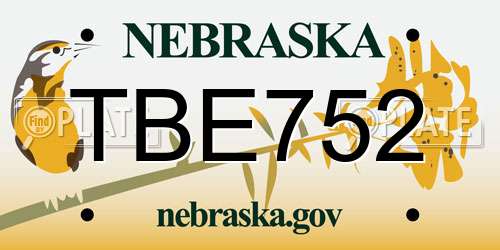 TBE752 Nebraska License Plate