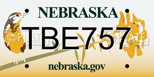 TBE757 Nebraska License Plate