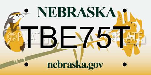 TBE75T Nebraska License Plate