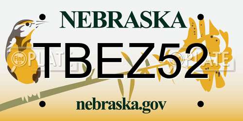 TBEZ52 Nebraska License Plate