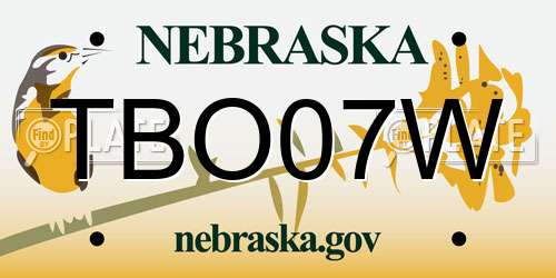 TBO07W Nebraska License Plate