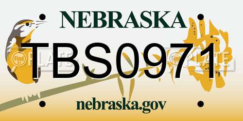 TBS0971 Nebraska License Plate
