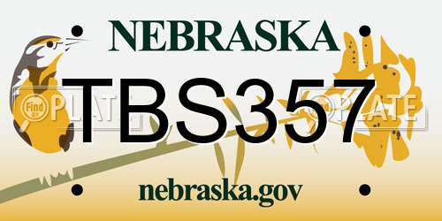 TBS357 Nebraska License Plate