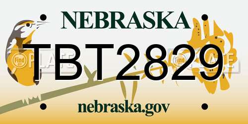 TBT2829 Nebraska License Plate