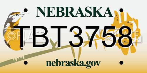 TBT3758 Nebraska License Plate