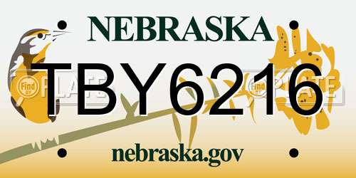 TBY6216 Nebraska License Plate