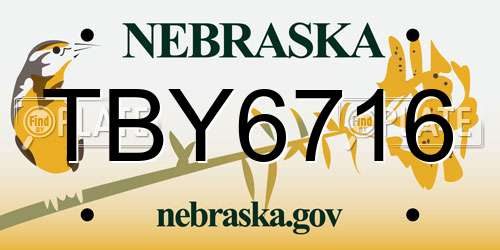TBY6716 Nebraska License Plate