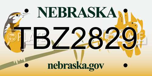 TBZ2829 Nebraska License Plate