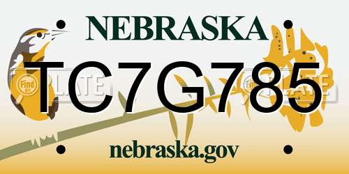 TC7G785 Nebraska License Plate