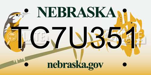 TC7U351 Nebraska License Plate