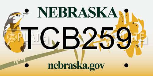 TCB259 Nebraska License Plate