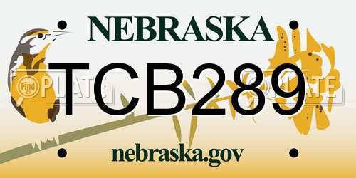 TCB289 Nebraska License Plate