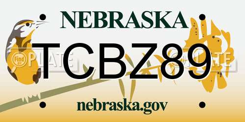 TCBZ89 Nebraska License Plate