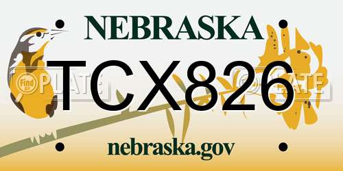 TCX826 Nebraska License Plate