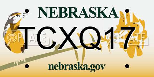 TCXQ17 Nebraska License Plate