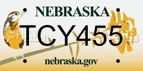 TCY455 Nebraska License Plate