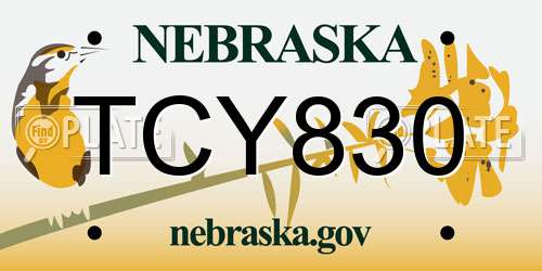 TCY830 Nebraska License Plate