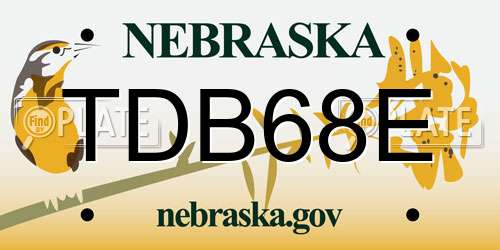 TDB68E Nebraska License Plate