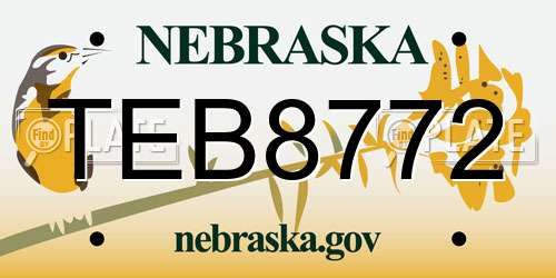 TEB8772 Nebraska License Plate